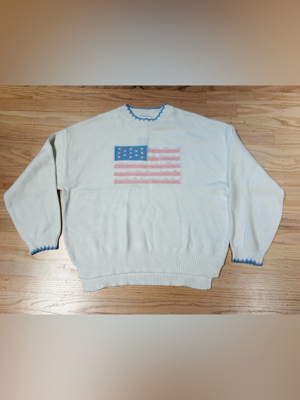 NWT SOHO & STELLA Crewneck Sweater w/pastel & lace USA Flag Motif-S
